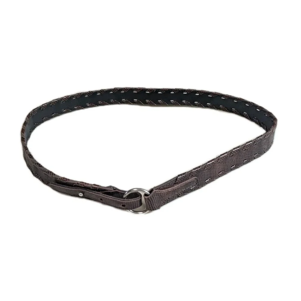 Vintage 90s Brown Lizard Embossed Braided Belt Silver O-Ring Buckle Reptile